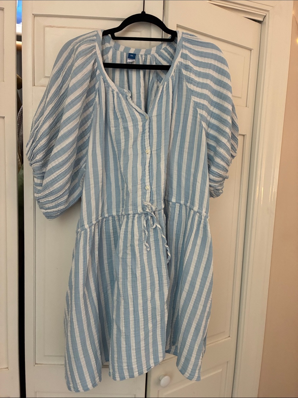 Old Navy Light Blue and White Striped Button-Front Top